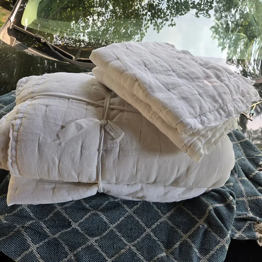 NEW Quince European Linen Dream Quilt 3Pc Set Full Queen White $204 MSRP